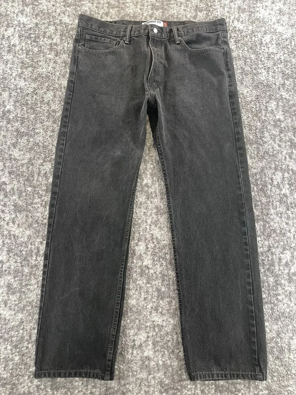 Levis 505 Mens 38x32 Regular Fit Straight Leg Black Denim Jeans